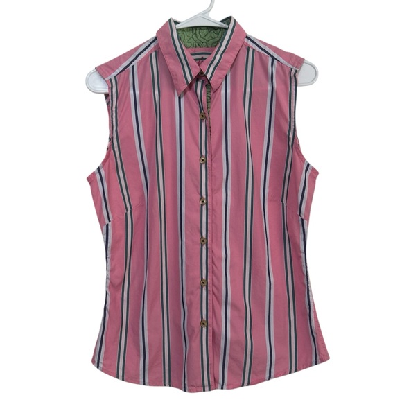 Robert Graham Tops - Robert Graham Pink Striped Sleeveless Button Down Shirt Size 6